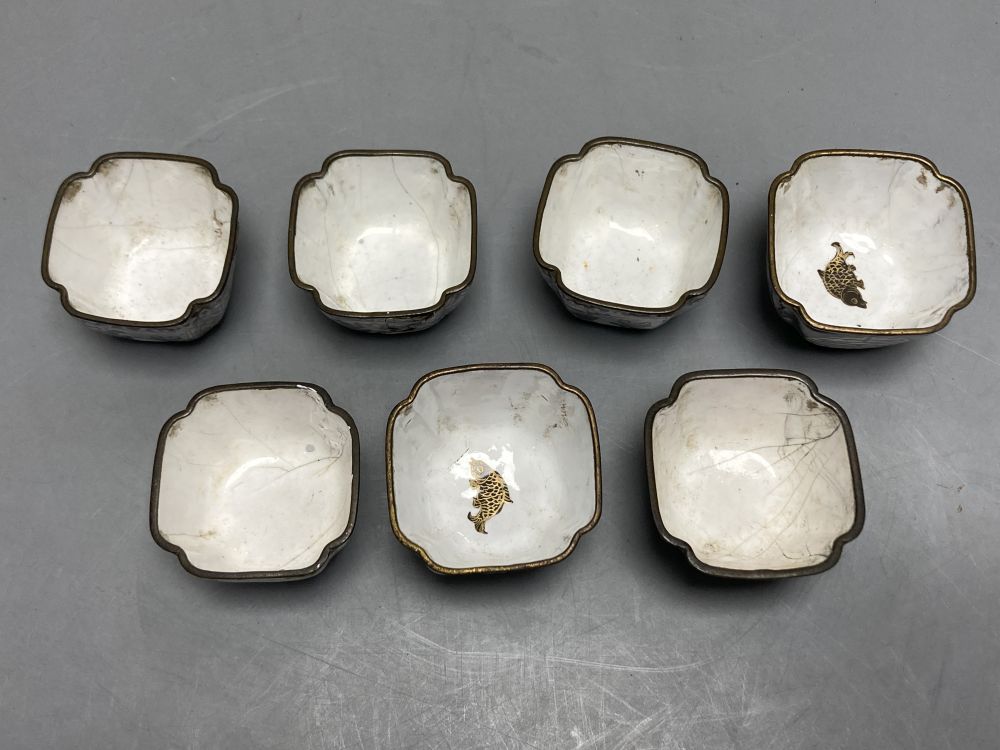 A set of six Chinese Canton enamel tea cups, 18th century